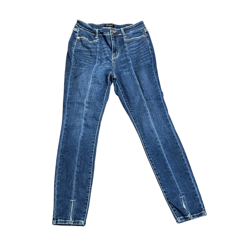 Judy Blue Skinny Fit Front Seam Jeans Medium Wash Slit Hem 9/29